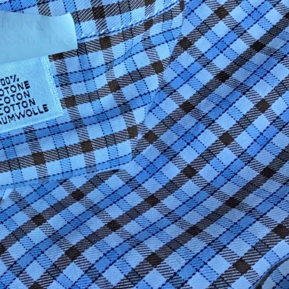 Stenstroms fitted body blue &. Brown checkered cotton dress shirt Sz M - Picture 2 of 11